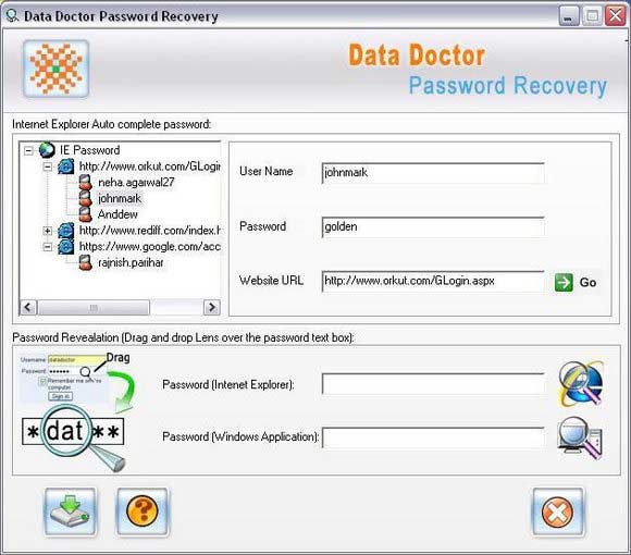Screenshot of IE Password Recovery Manager
