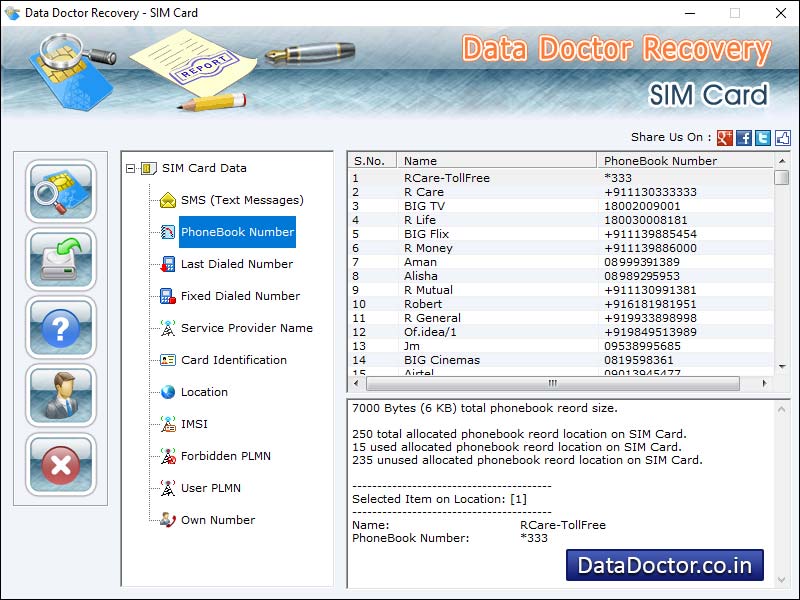 Cell Phone Sim Card Data Recovery screen shot