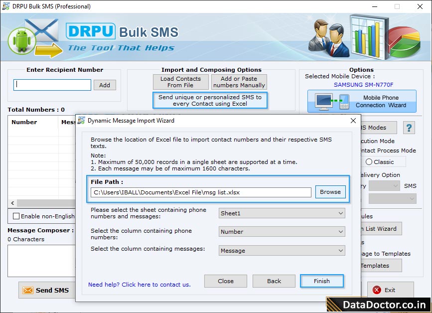 Browse the path of Excel