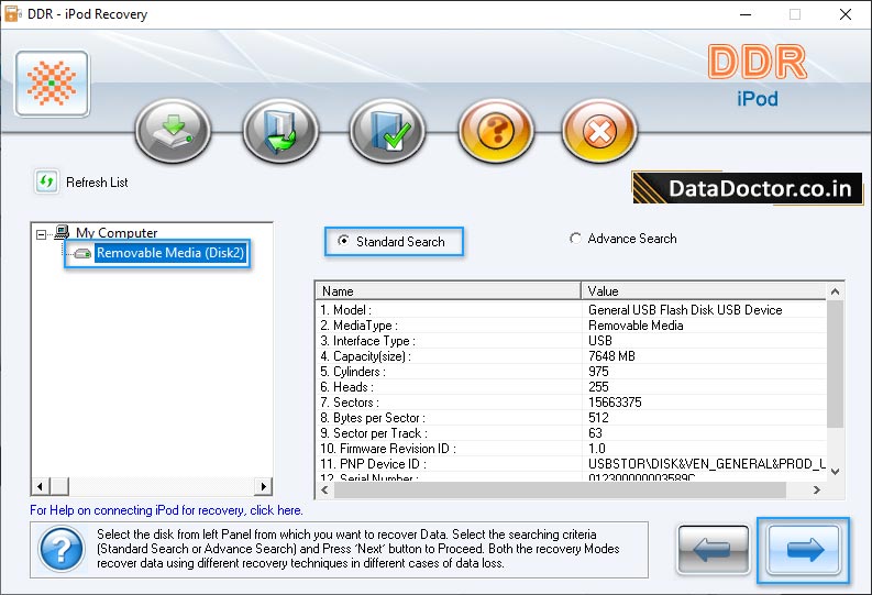 Select searching criteria