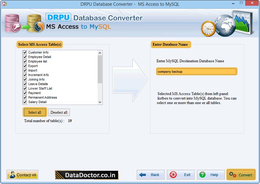 Select MS Access Table(s) MS Access to MySQL Database Converter
