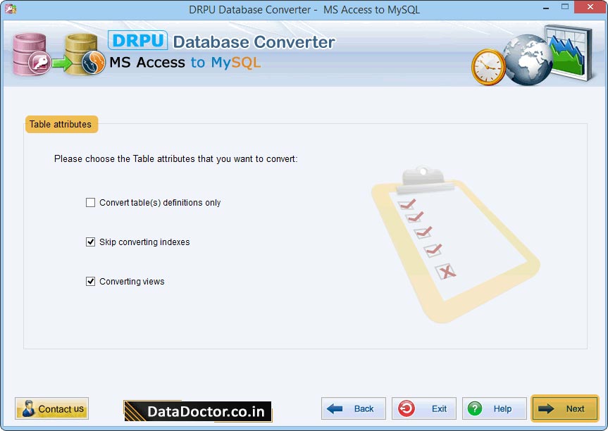 Choose Table attributes MS Access to MySQL Database Converter