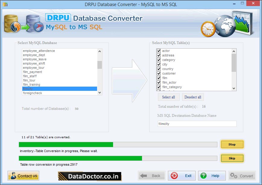 MySQL to MS MSSQL Database Converter