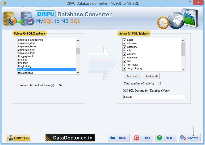 MySQL to MS MSSQL Database Converter