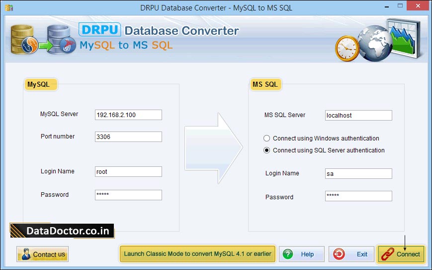 MySQL to MS MSSQL Database Converter